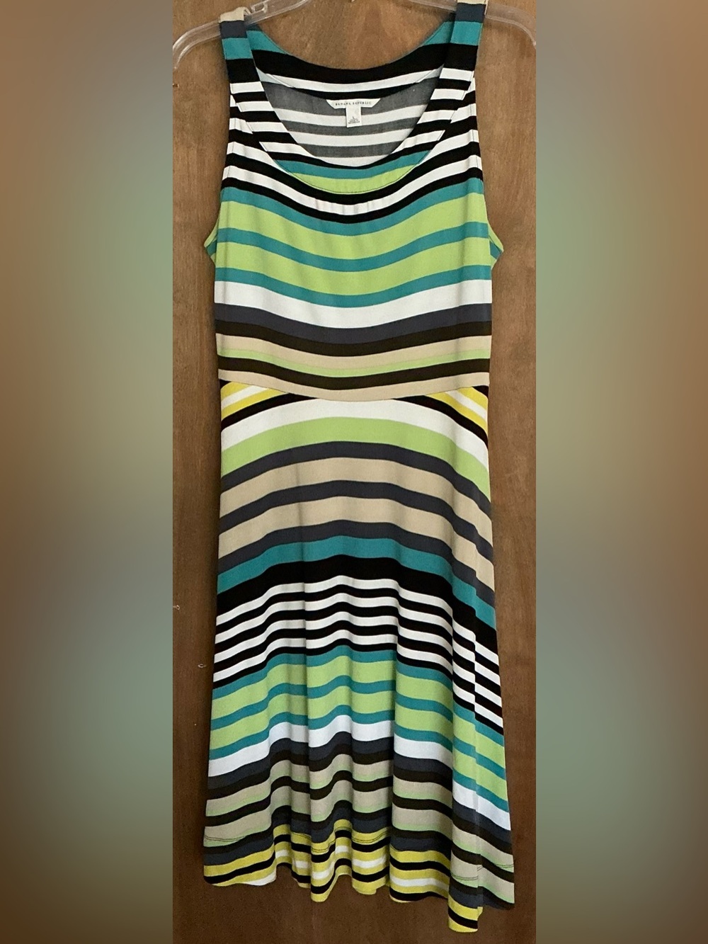 Banana Republic Women Multi-Stripe Stretch Rayon Crepe Dress L Sleeveless Tank